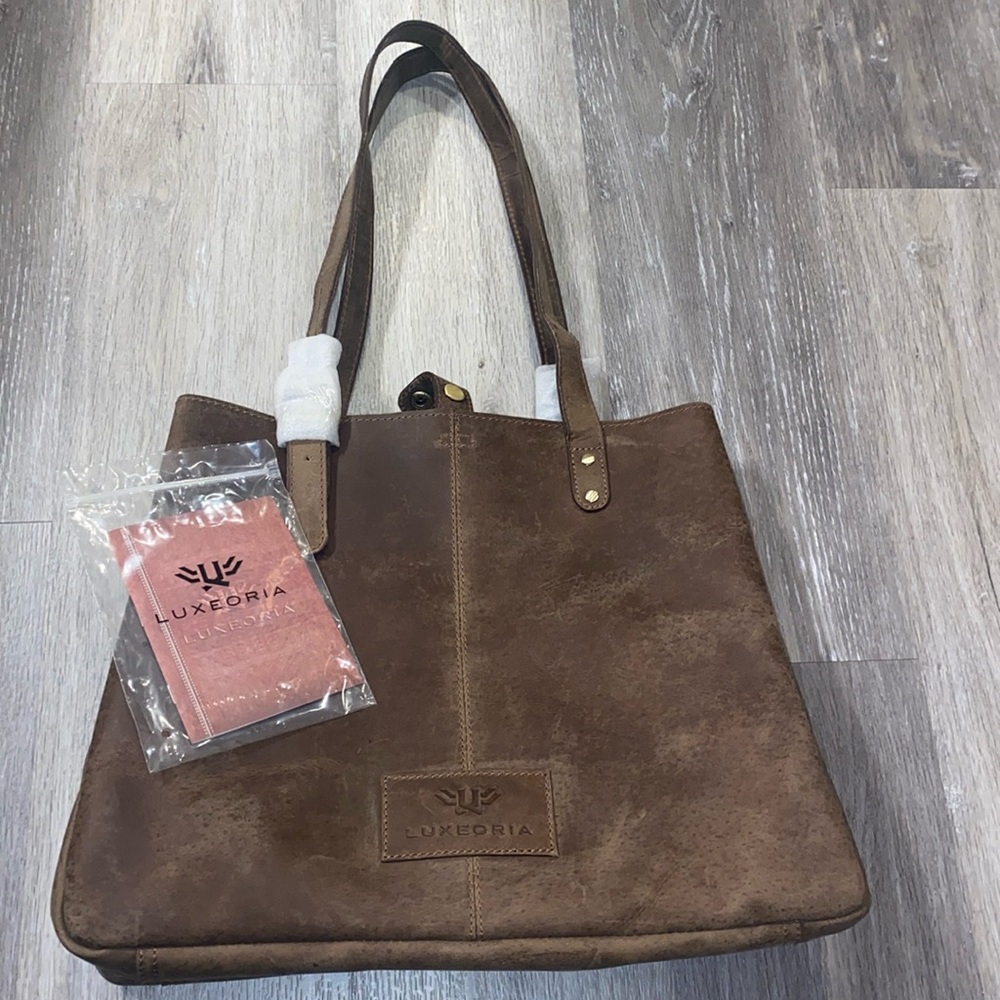 Luxeoria Leather Brown Tote Shoulder Strap. NWT Handbag Purse